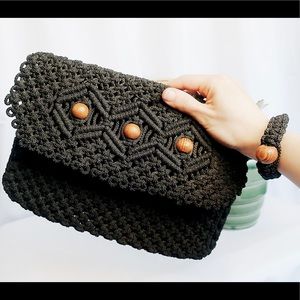 Vintage Macramé Clutch Black